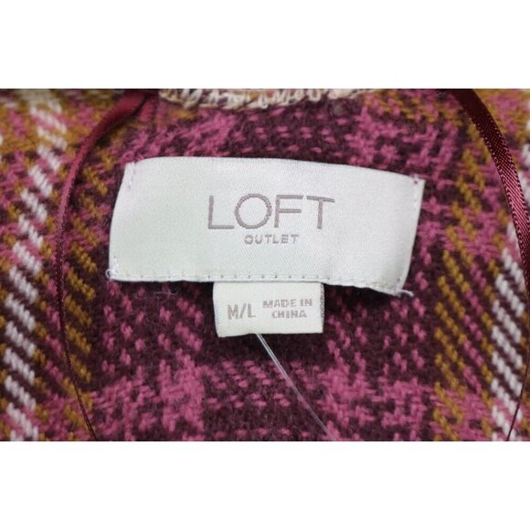 Loft Outlet Pink & Gold Plaid Belted Poncho Wrap-Size M/L-New with Tags - Picture 6 of 11